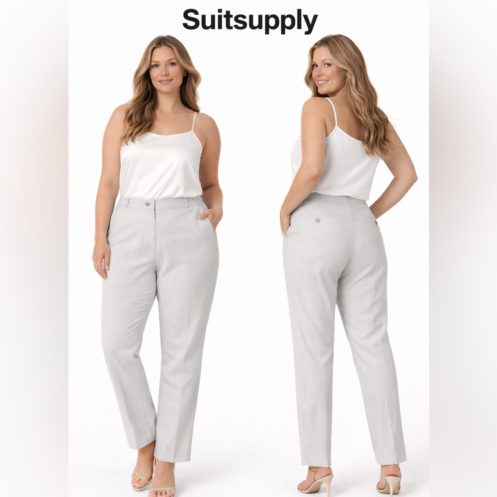 Suitsupply Brescia Linen Blend Dress Pants Women’s US 12 EU 48 Gray Tailored